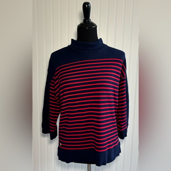 Lauren Ralph Lauren Turtleneck Sweater 3/4 Sleeve Red Navy Stripe Womens Size L - Picture 5 of 14